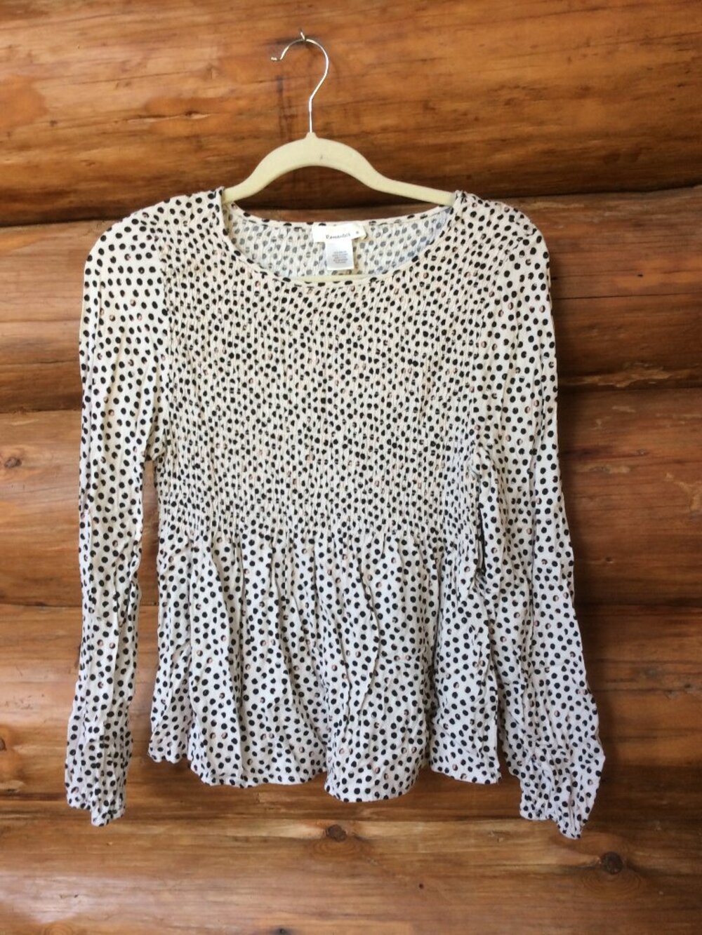 Urban Romantics Smocked Polka Dot Animal Print Long Sleeve Top Size Medium